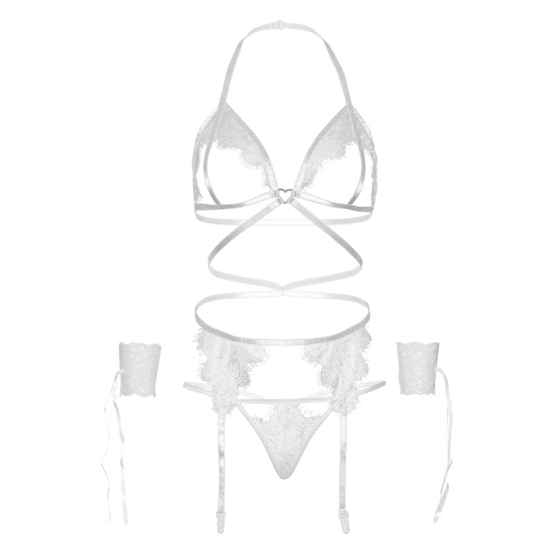 LEG AVENUE SET CUATRO PIEZAS SUJETADOR, LIGUERO, TANGA Y PUÑOS TALLA UNICA - NEGRO - Image 5