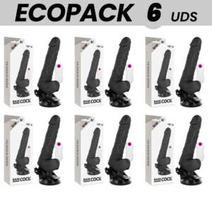 ECOPACK 6 UNITS - BASECOCK REALISTIC VIBRATOR REMOTE CONTROL BLACK WITH TESTICLES 19.5 CM -O- 4 CM