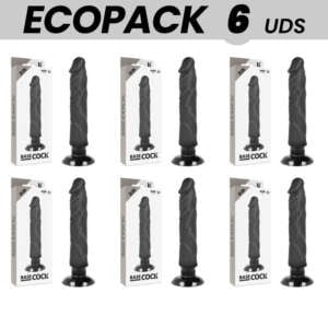 ECOPACK 6 UNITS - BASECOCK REALISTIC VIBRATOR 2-1 BLACK 20 CM -O- 4 CM