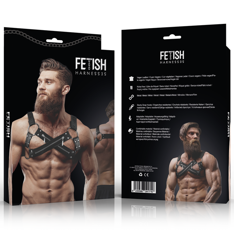 FETISH SUBMISSIVE ATTITUDE - ADJUSTABLE NEOPRENE CROSS-OVER CHEST BULLDOG HARNESS WITH ZIPPERS FOR MEN - Image 2