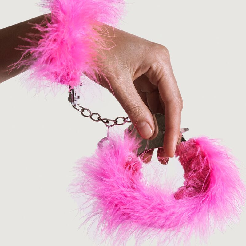ADRIEN LASTIC - METAL HANDCUFFS WITH PINK FEATHERS - Image 2