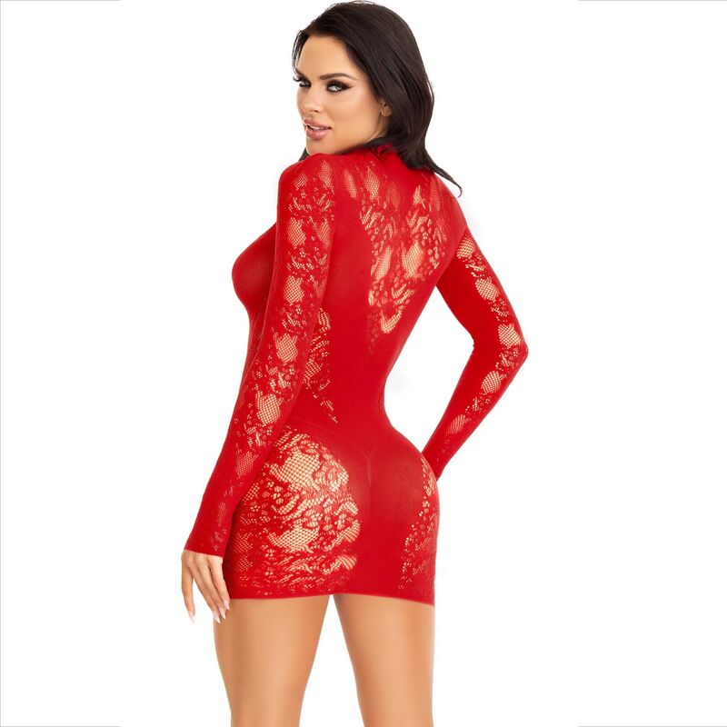 LEG AVENUE - MINI DRESS WITH LACE LONG SLEEVE RED - Image 3