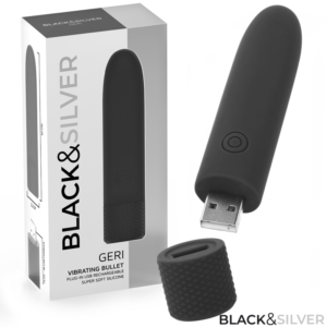 BLACK  SILVER - GERI USB RECHARGEABLE VIBRATING BULLET 8 VIBRATIONS BLACK 10 X 2.2 CM