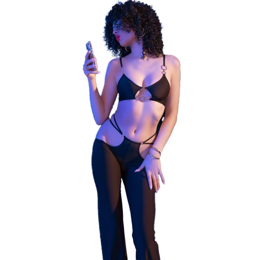 CHILIROSE - CR 4851 SET TOP NEGRO Y LEGGINS CON COMPLEMENTOS DORADOS - Image 4