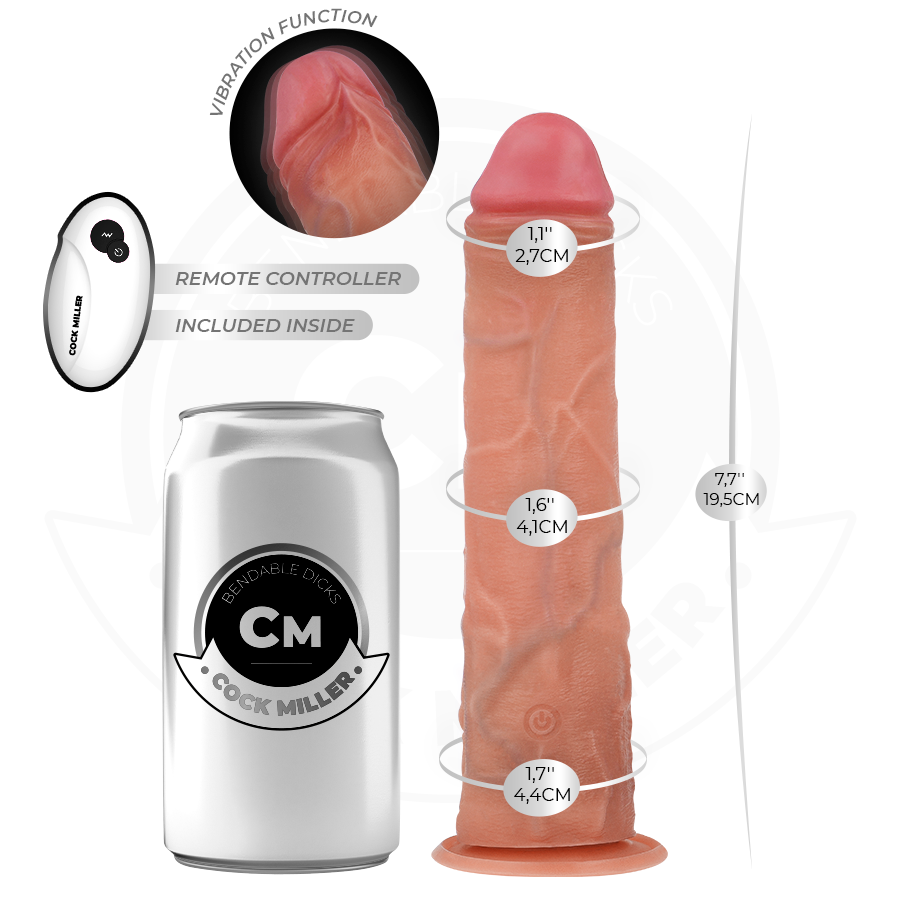 COCK MILLER - REALISTIC DILDO WITH SUCTION CUP AND REMOTE CONTROL VIBRATION 19.5 CM - Image 4