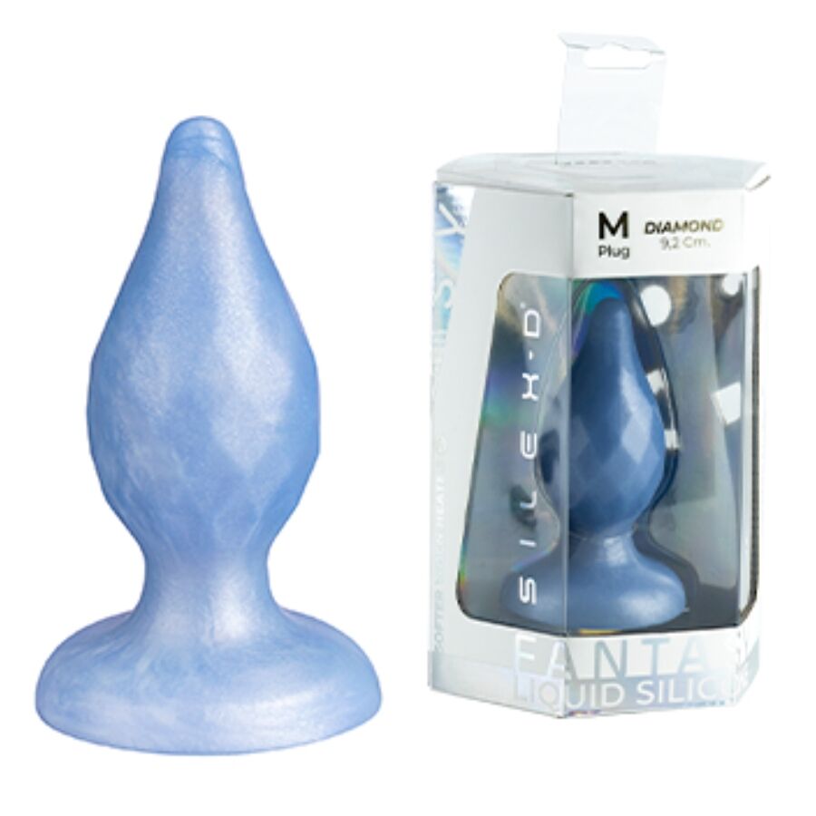 SILEXD - DIAMOND ANAL PLUG FANTASY LIQUID SILICONE THERMOREACTIVE PEARL BLUE 9.2 CM